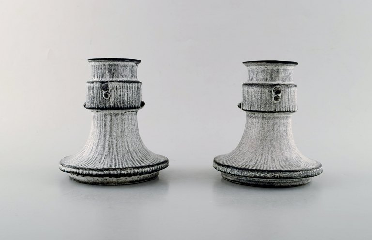Svend Hammershøi for Kähler, Denmark. A pair of candle holders in glazed 
stoneware.
1930/40