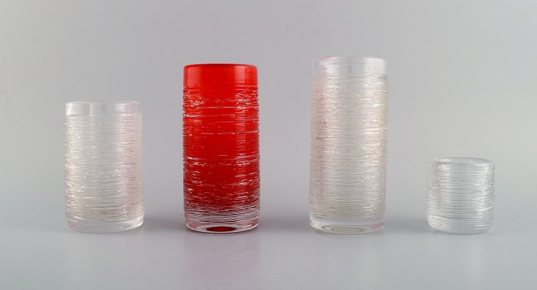 Bengt Edenfalk (1924-2016) for Skruf. Four vases in mouth-blown crystal glass. 
Swedish design, 1960s.
