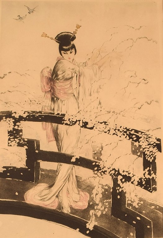 Louis Icart (1888-1950). Etching on paper. "Madame Butterfly". Dated 1927.
