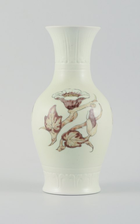 Jo Hahn Locher (1876-1960) for Bing & Grøndahl. Art Deco unique vase decorated 
with branches and flowers.