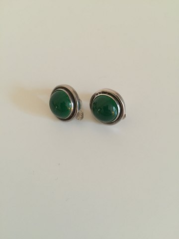 Georg Jensen Sterling Silver Earclips No 86 with Green Agate