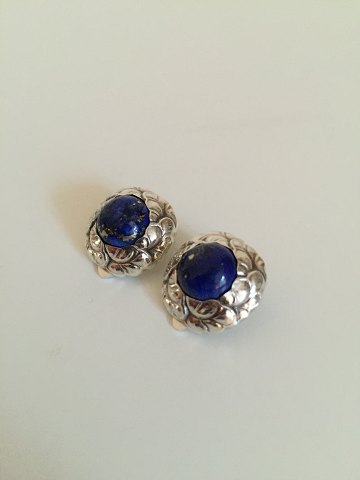 Georg Jensen Sterling Silver Earclips No 74 with Lapis Lazuli