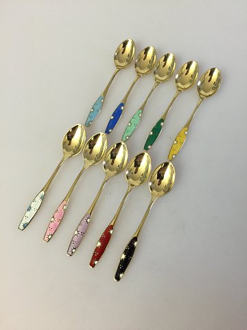 A set of 10 Coffee Spoons in Silver and Enamel from Frigast
