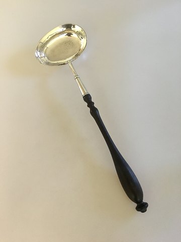 Large antique silver punch spoon with wooden shaft
