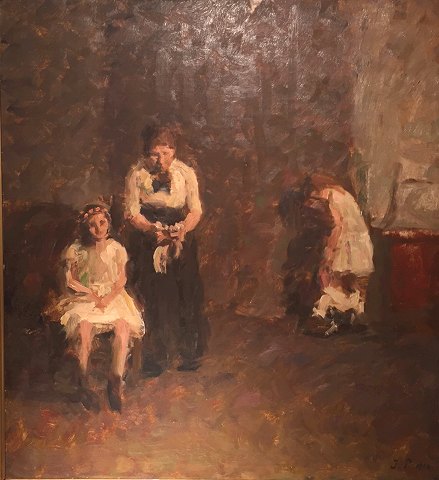 "Interior with family" Oil painting on canvas.