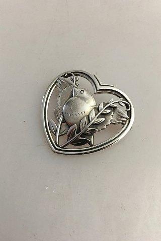 Georg Jensen Sterling Silver Heartshaped Brooch with Dove No 239