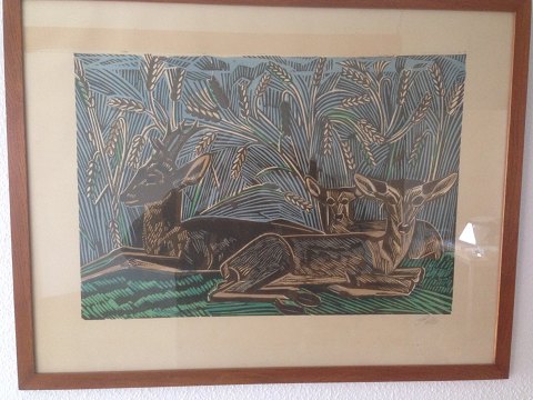 Axel Salto Color lithograph with Deers