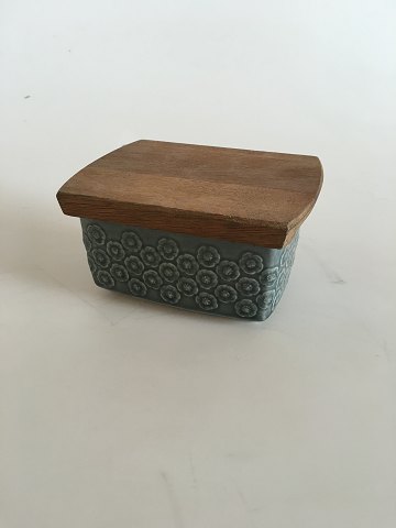 Bing & Grondahl Kronjyden Green Azur Butter Box with Wooden Lid