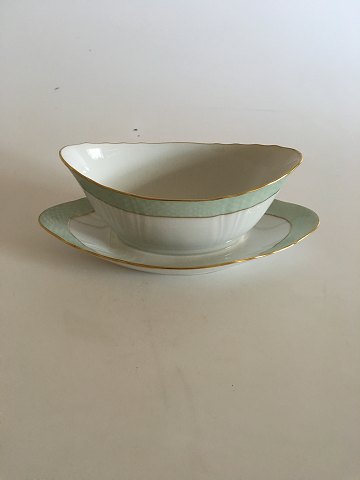 Royal Copenhagen Green Curved with Gold Oval Sauceboat No 1651