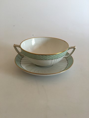 Royal Copenhagen Green Curved Bouillon Cup and Saucer No 1872