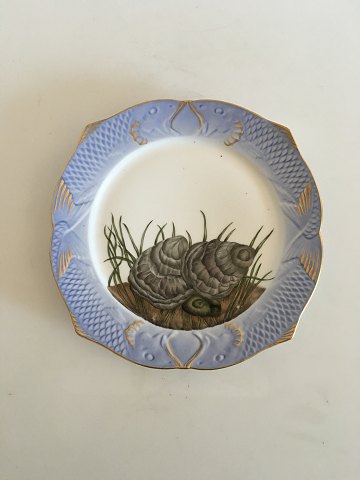 Royal Copenhagen Blue Fish Plate with Gold No 1212/3002 with Oysters