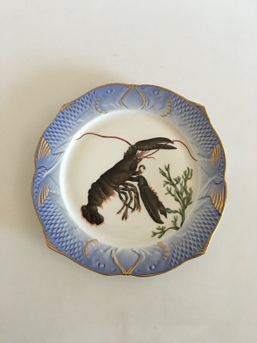 Royal Copenhagen Blue Fish Plate with Gold No 12/3002 with Lobster