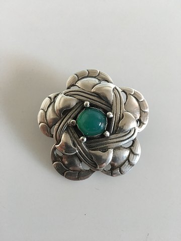 Georg Jensen Silver Brooch No 12 with Green Agate.
