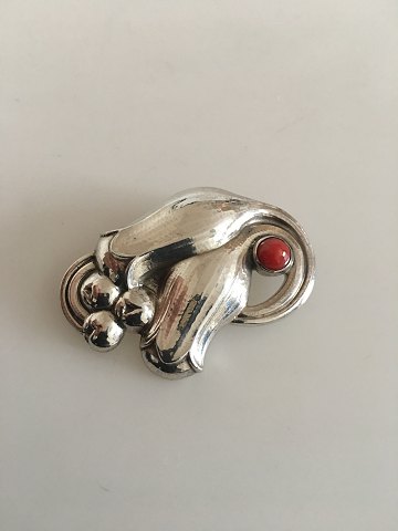 Georg Jensen Sterling Silver Tulip Brooch No 100B with Coral