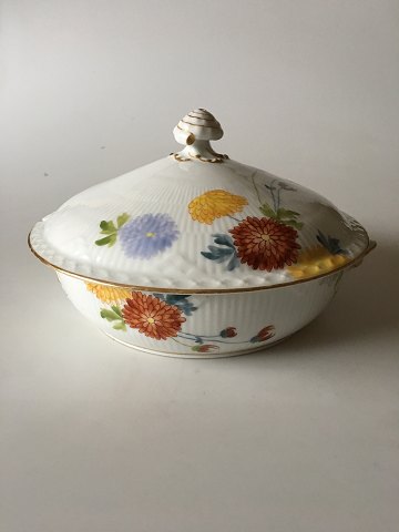 Royal Copenhagen No 93 White Half Lace Lidded Serving Dish w. Flowers and Gold