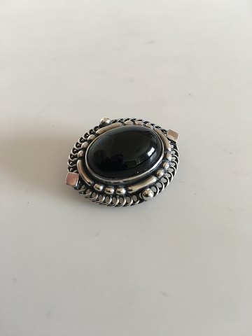 Georg Jensen Sterling Silver Brooch with Black Jewelry Stone No 419