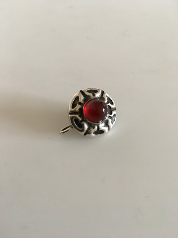 Georg Jensen Silver Button Brooch no. 5 with Red Stone, Early