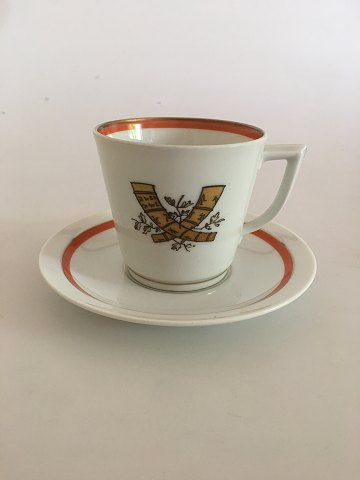 Royal Copenhagen Golden Horns with Orange Band Coffee Cup and Saucer No 883/9481