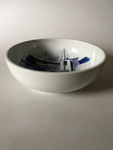 Royal Copenhagen Unique Bowl by Lars Swane with Motif of Asaa Harbor, 
Vendsyssel.