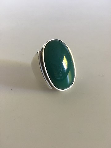 Large Georg Jensen Sterling Silver Ring No. 209 with Green Agate