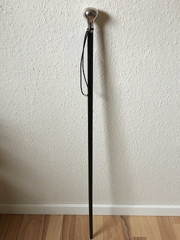 Georg Jensen Walking Stick in Black Lacquered Wood with Sterling Silver Knop and 
Leather Wristband.