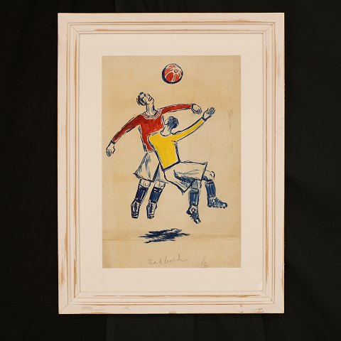 Svend Johansen, 1890-1970, "Football players". 
Signed. Visible size: 42x27cm. With frame: 59x44cm