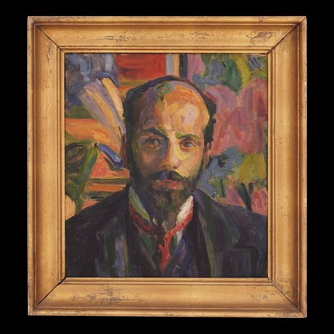 Künstlerporträt von Sigurd Swane zeigend den 
Künstler Axel P. Jensen. Signiert. Lichtmasse: 
39x35cm. Mit Rahmen: 51x47cm