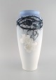 Bertha Nathanielsen for Royal Copenhagen. Large unique art nouveau vase in 
hand-painted porcelain. White rose with thorns. Dated 1929.
