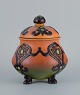 Ipsens, Denmark, beautiful Art Nouveau jar with glaze in orange and green tones.