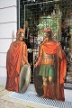 Decorative, 1800s hand-painted wooden panels of 2 knights from an old theater 
backdrop....