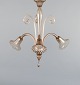 Murano, elegant art deco loftslampe i mundblæst glas, tre pærer. Røgfarvet glas.