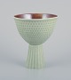 Carl Harry Stålhane for Rörstrand, Sweden. Rare ceramic vase. Mint-green glaze. 
Designed with dots and stripes.