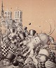 L'Art presents: 
Jeppe 
Eisner, listed 
Danish artist.
Color 
lithograph, 
depicting a 
city festival.
