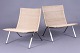 Roxy Klassik presents: Poul Kjærholm / Fritz Hansen.Pair of eacychair.Model PK 22.Steel & woven ...