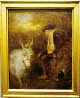 Oil on canvas,
19 c., man with
donkey resting.