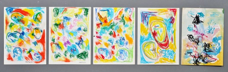 Finn Pedersen, born 1944. 5 Compositions, watercolour/crayon on paper.