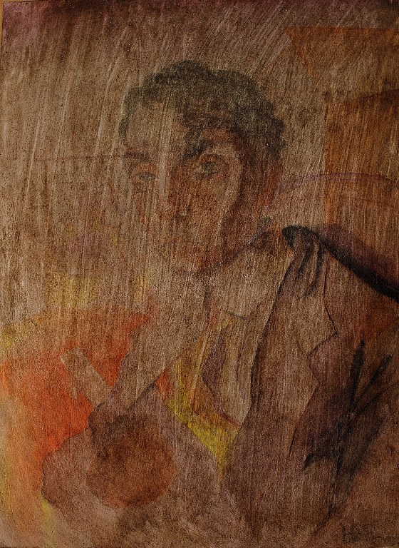 Art deco, portrait of a man, watercolor on paper