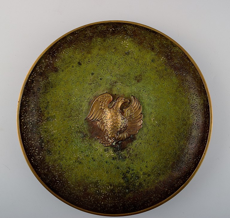 Tinos Bronze, art deco dish of massive patinated bronze cast with an eagle.