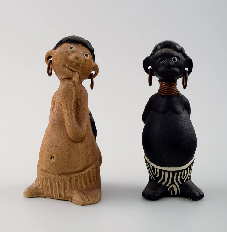 Rolf Palm, Höganäs, two hottentots, unique ceramic figures.
