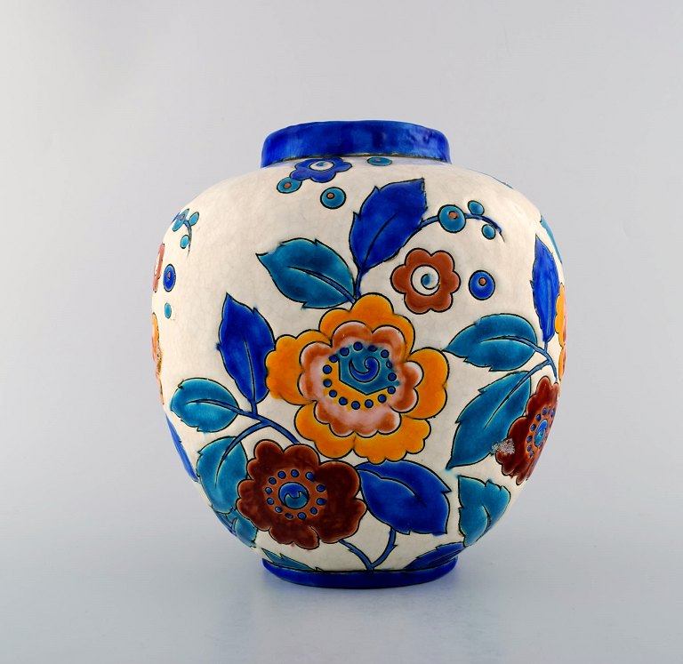 Boch Freres Ceramic, Belgium large art deco ceramic vase.
