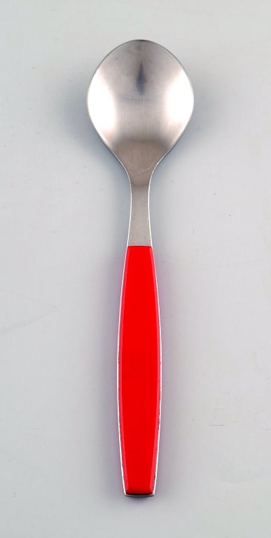 4 pcs. sorbet spoon. Henning Koppel. Strata cutlery  stainless steel and red 
plastic.
