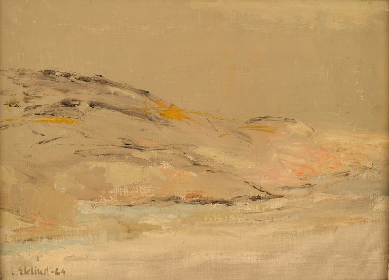 Lars Eklind, born 1932. Swedish artist. Oil on canvas. Modernist landscape.
