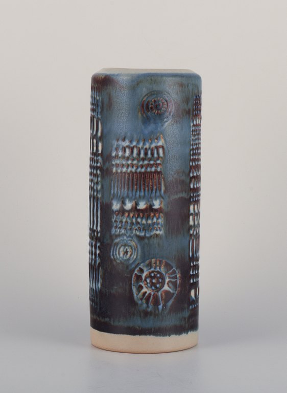 Olle Alberius for Rörstrand, Sweden. "Kraka" ceramic vase in modernist style 
with glaze in blue and brown tones.