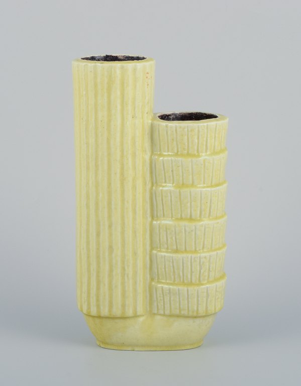 Gunnar Nylund for Rörstrand, Sweden. Two-part ceramic vase in chamotte clay.