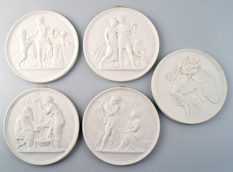 5 biscuit plaques after Thorvaldsen, B&G (Bing & Grondahl)
