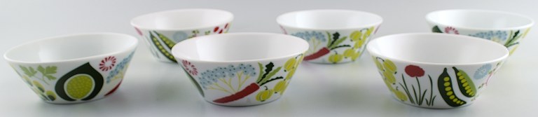 6 Rörstrand retro 1960/70s "Kulinara" porcelain bowls.
