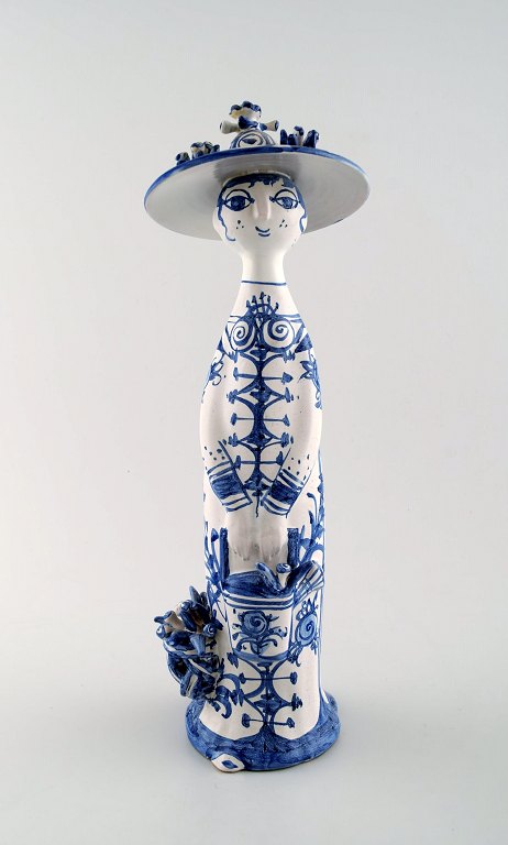 Bjørn Wiinblad unique ceramic figure. "Summer" in blue "Seasons" dated 1970.