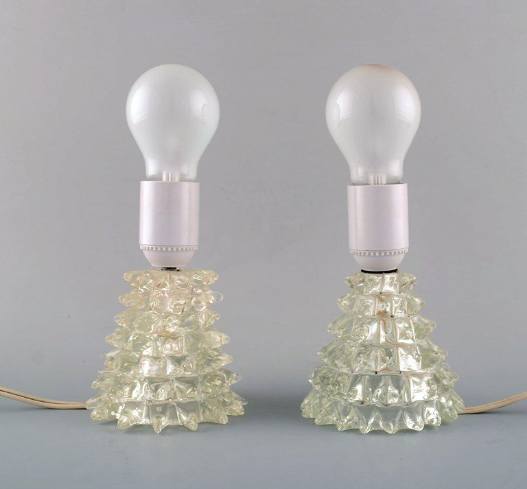Two Murano table lamps in rostrato glass. 1960