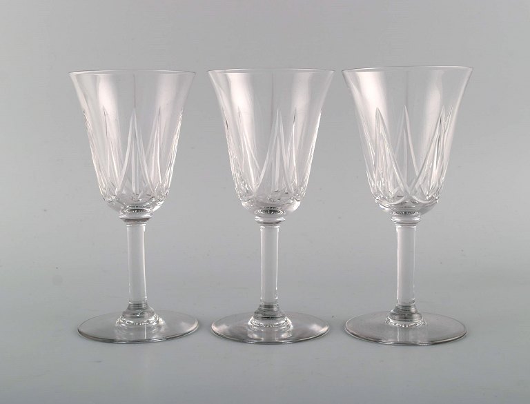St. Louis, Belgium. Three white wine glasses in mouth-blown crystal glass. 1930 
/ 40s.
