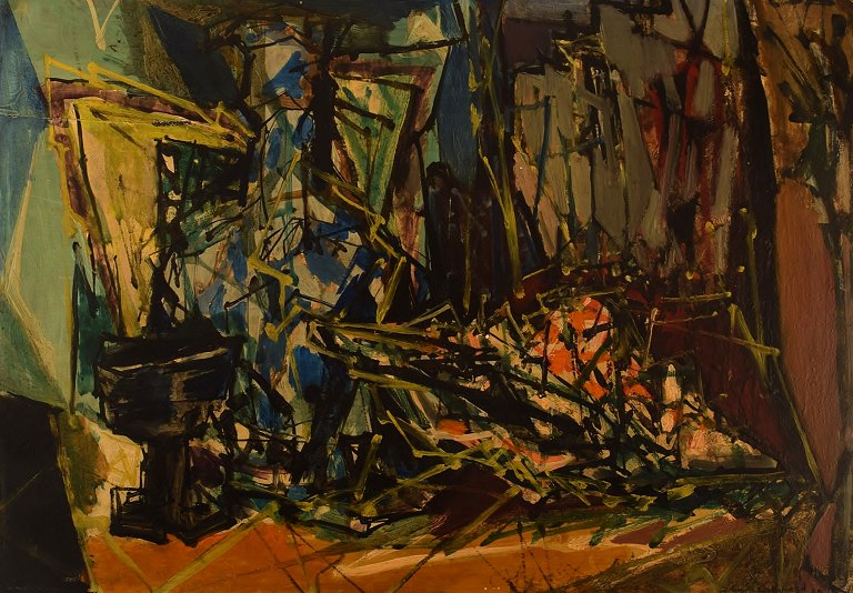 Émile François Jacques Compard (1900-1977), fransk kunstner. Olie på træværk. 
Abstrakt komposition. Dateret 1949.
